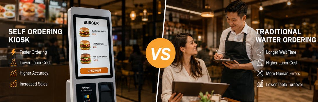self ordering kiosk vs traditional waiter ordering