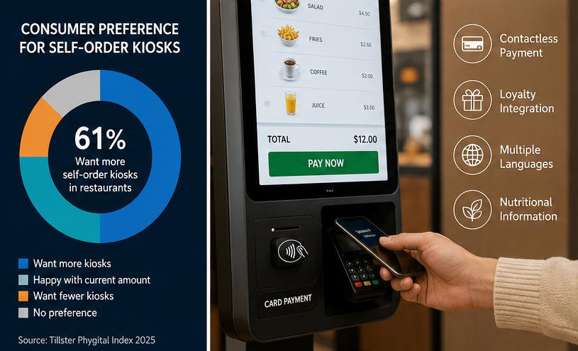 Restaurant kiosk with contactless payment interface