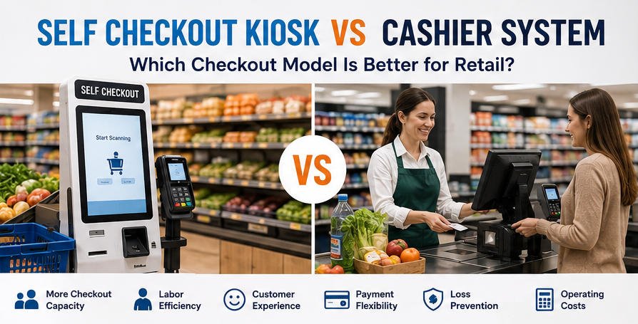 self checkout kiosk vs cashier system in a modern retail store
