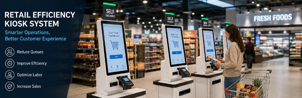 Retail efficiency kiosk system in a modern store
