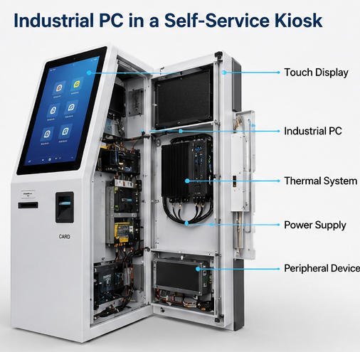 Industrial PC installed inside a self-service kiosk