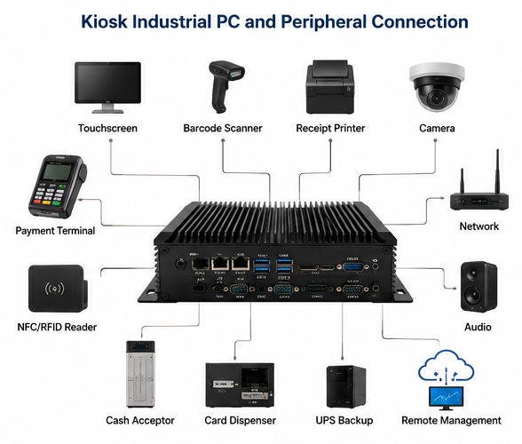 Kiosk industrial computer and peripheral connection diagram