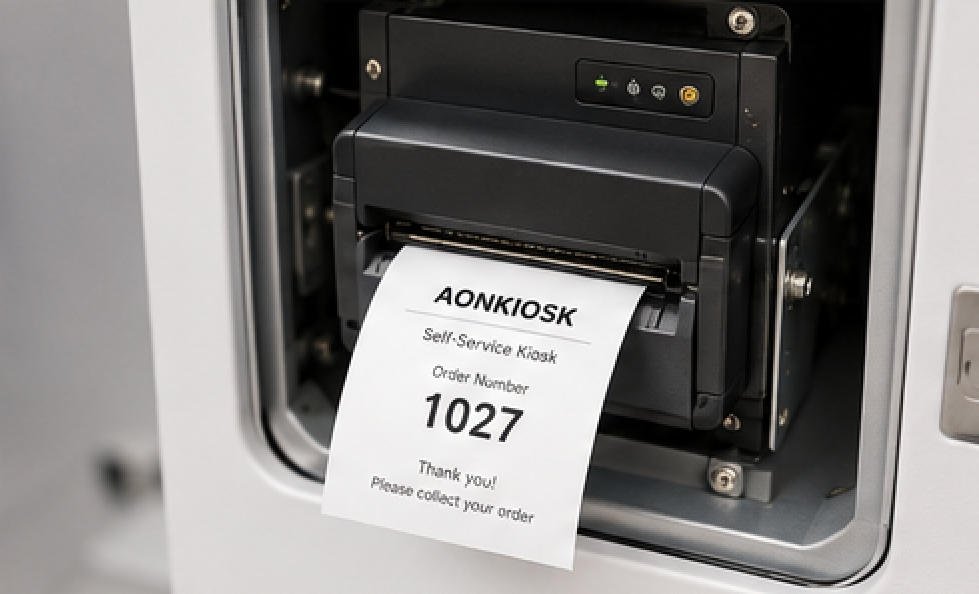 Thermal printer integrated inside a self-service kiosk