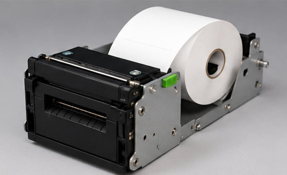 Embedded kiosk receipt printer and paper-roll assembly